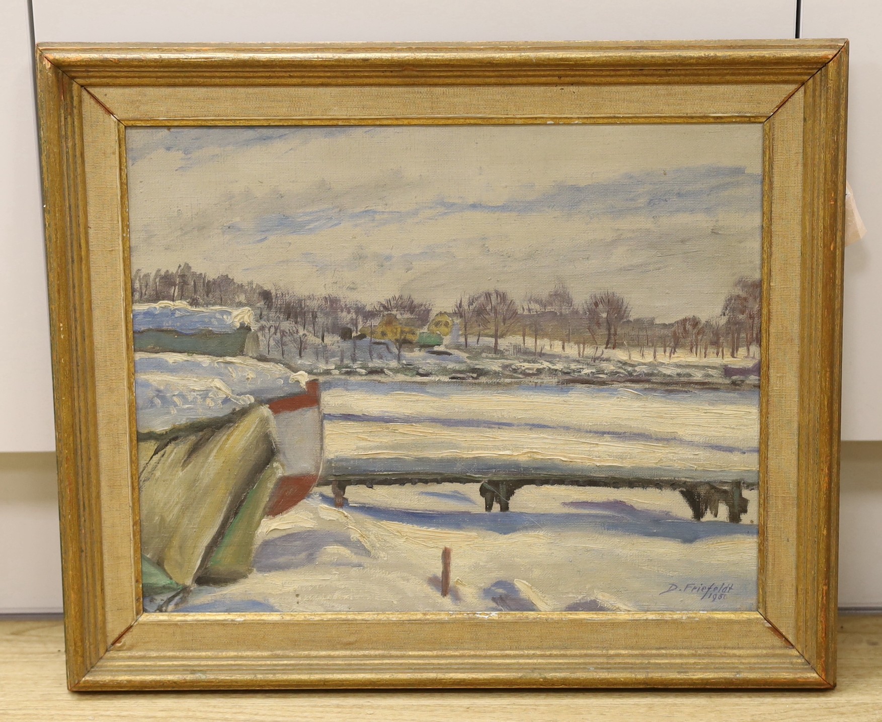 David Friefeldt (Swedish 1889-1978), oil on canvas, Winter landscape, signed and dated 1951, 33 x 41cm